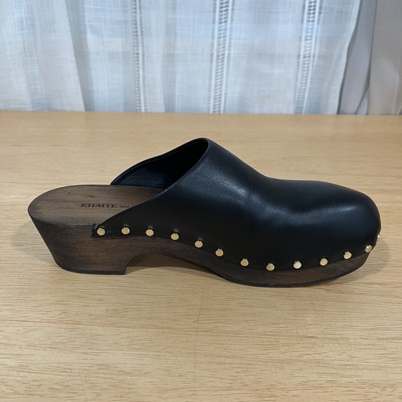 KHAITE Studded Black Leather Wooden Clogs Size EU 41 US 10/10.5 - Picture 9 of 15